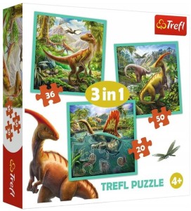 Trefl - Puzzle 3w1 - Niezwykły świat dinozaurów - 34837