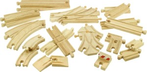 BigJigs - Zestaw 25 różnych torów do kolejek drewnianych BJT052