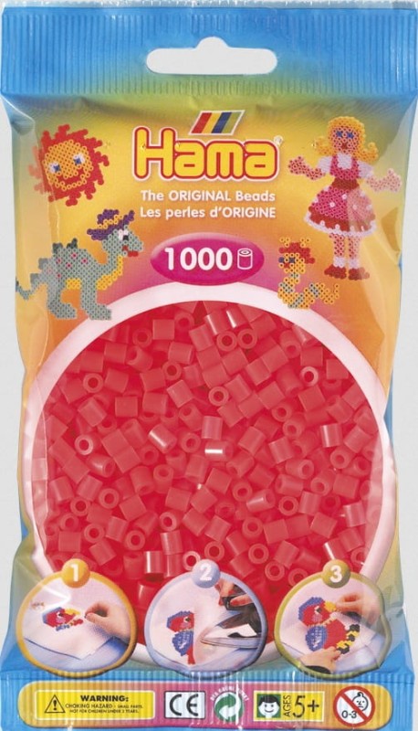Koraliki Hama MIDI 1000 Koralików 207-35 Kolor Czerwony Neonowy Transparentny