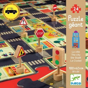 DJECO 07161 Puzzle Gigant - Ulice w mieście ze znakami